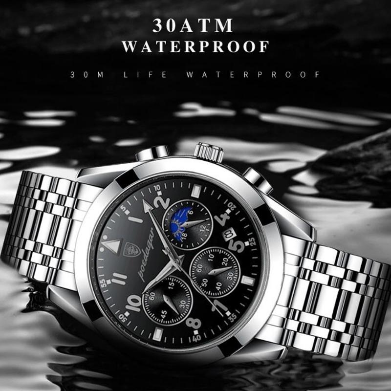 POEDAGAR Men Watches Stainless Steel Top Luxury Fashion Business Wristwatch Waterproof Luminous Quartz Watches