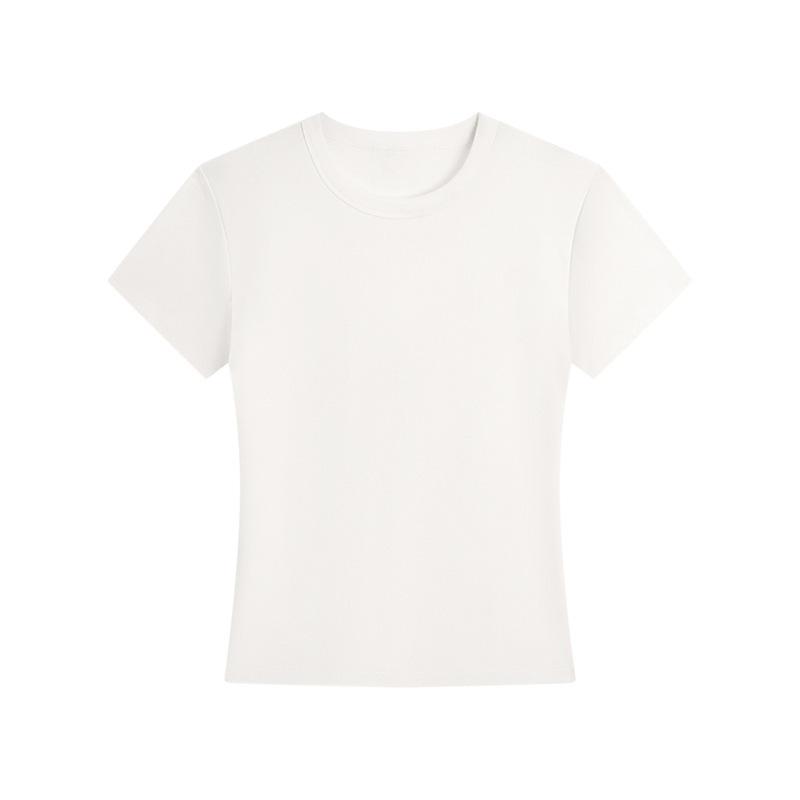 

White front shoulder slim-fitting and thin short-sleeved women s crew neck short T-shirt summer spice girl tight-fitting clothes with base M