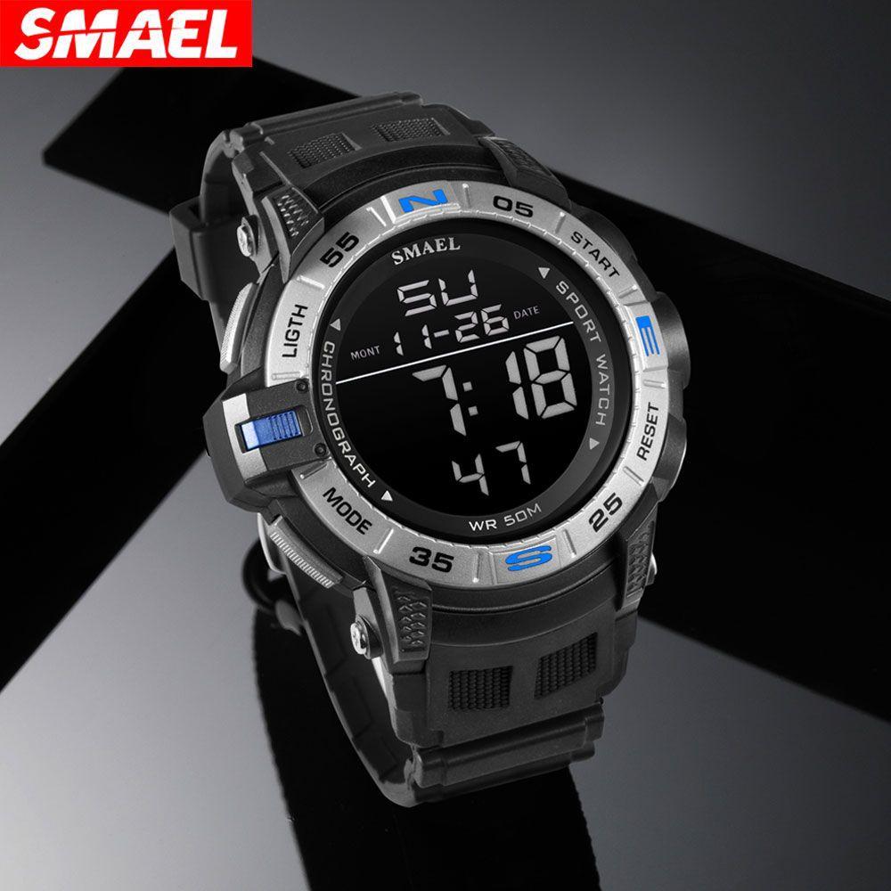 SMAEL Digital Watches Sport Watch For Men 50M Waterproof Alarm Clock Auto Date Watch Orange Bracelet 1511 Men's Watches Military