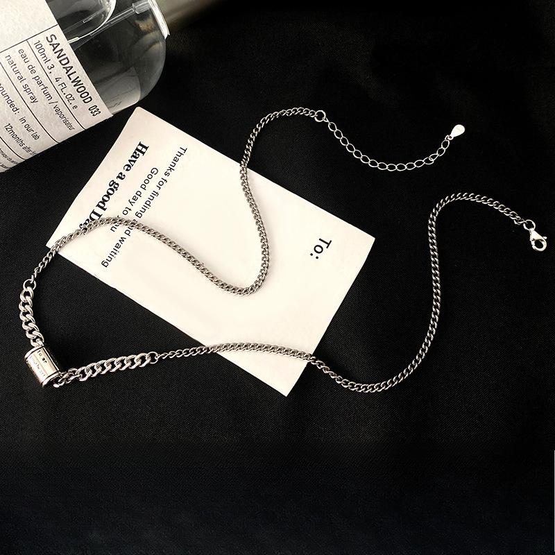 Thai Old Retro Heavy Industry English Letter Cylindrical Necklace Cuban Chain Men and Women Fashion