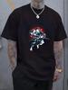 Black T-shirt with Samurai Print - Casual Crew Neck