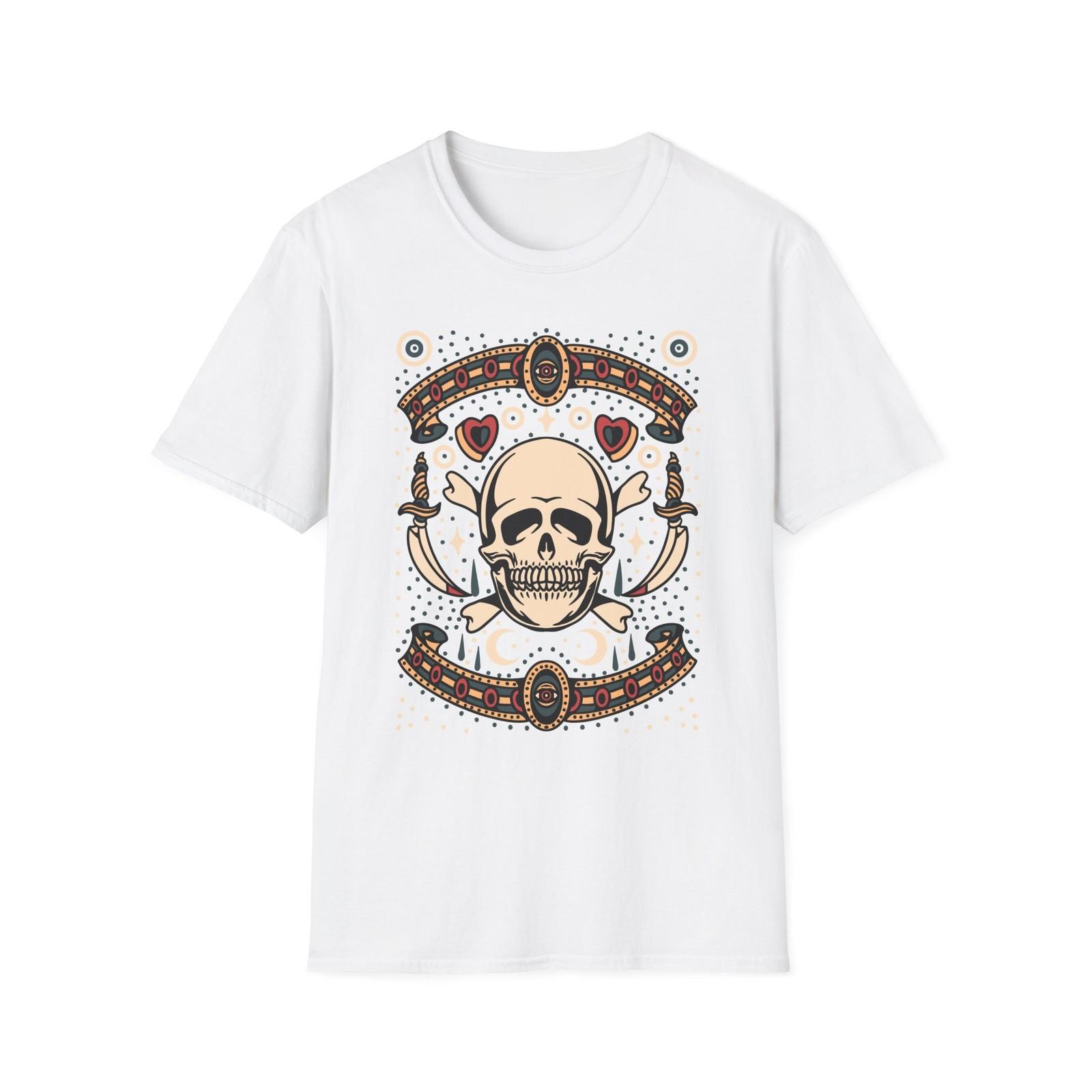 

Skull & Crossbones Graphic Tee, Edgy Casual Wear, Halloween Gift, Festival 5XL різнокольоровий