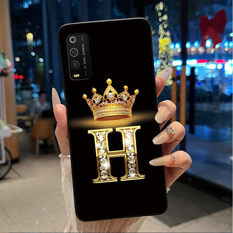 Case For TCL 205 4187D Bumper Black Silicone Shockproof Soft Casing Lucky Exclusive Initial Letter Luxury Crown Pattern Cover