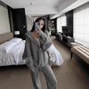 Autumn European Lazy Style Zippered Hooded Cardigan Sweater Set for Women
