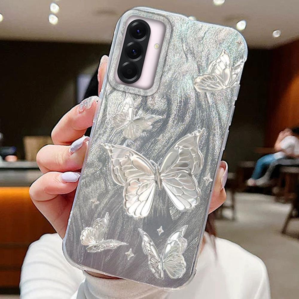 Metal Butterfly Printed Color Plants Phone Case For Samsung A56 A16 A26 A36 A25 A55 A15 A14 S25 S24 Silicone Couple Back Cover