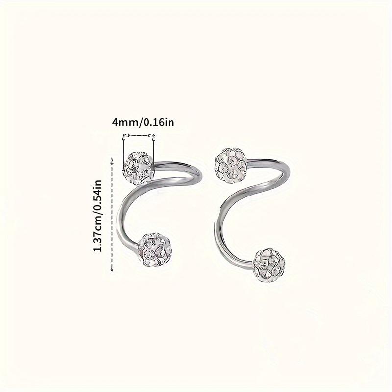 Stainless Steel Spherical Inlaid Zircon Stud Earrings Personalized Spiral S-Shaped Earrings for Women's Daily Jewelry Wear