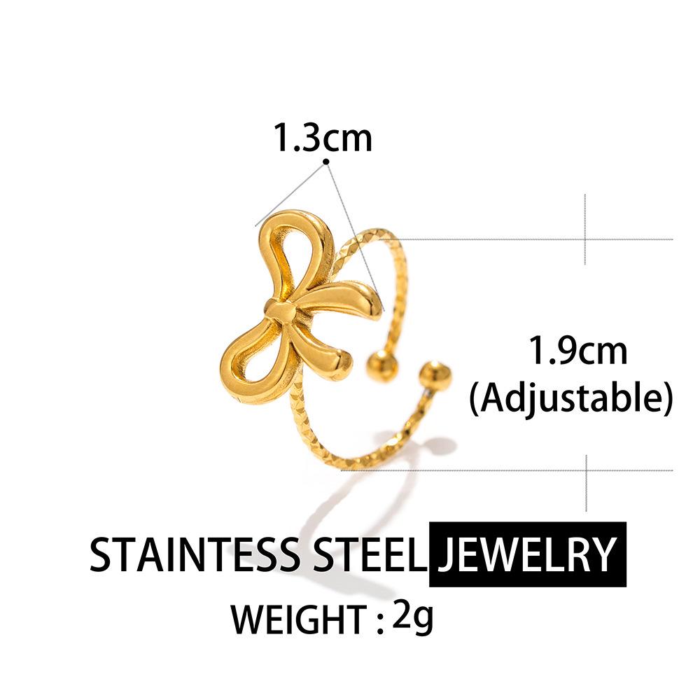 Women s Elegant Bow 18K Gold Open Ring in Stainless Steel Silver Bow Open Ring