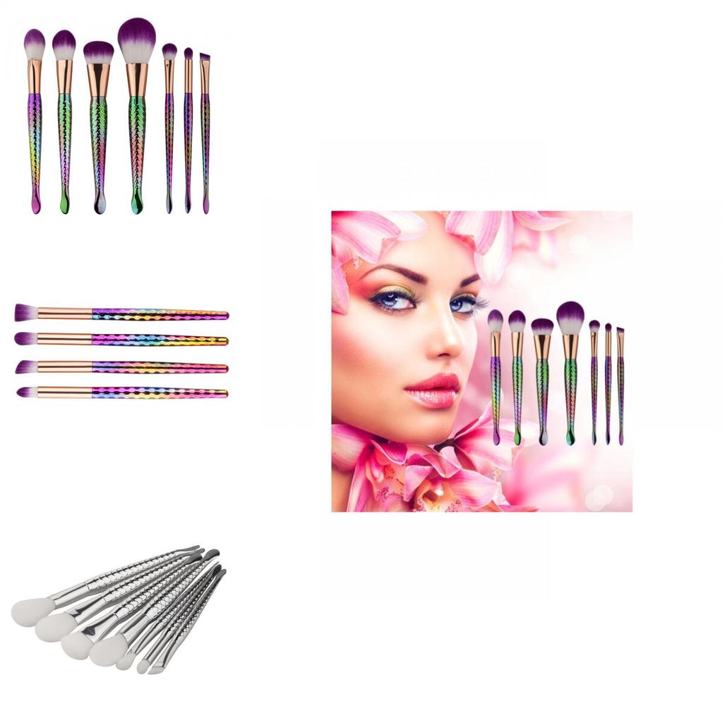 Mermaid Makeup Brush Set With Artificial Fiber Cosmetic Tools For Beauty Enthusiasts