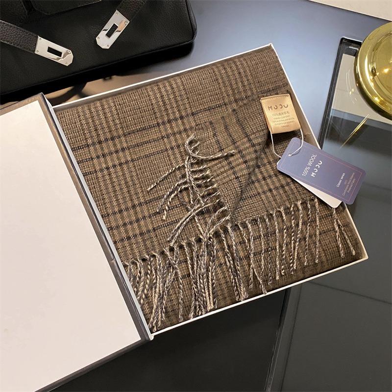 Soft Pole-level Color 100 Wool Narrow Retro Style Plaid Men's and Women's Thermal Scarf Small Shawl