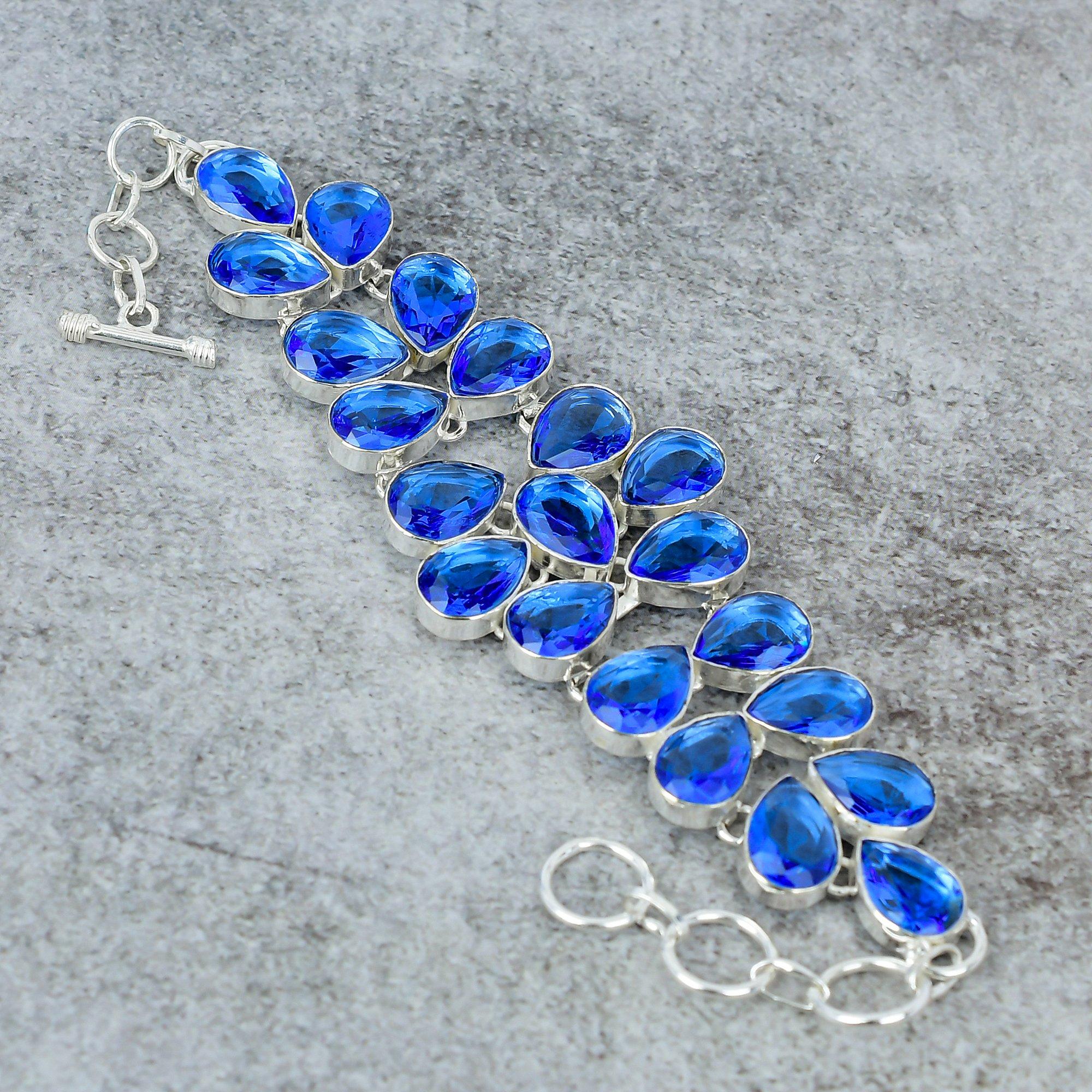 

Tanzanite Quartz Gemstone Handmade 925 Sterling Silver Bracelet 7-8 M-304