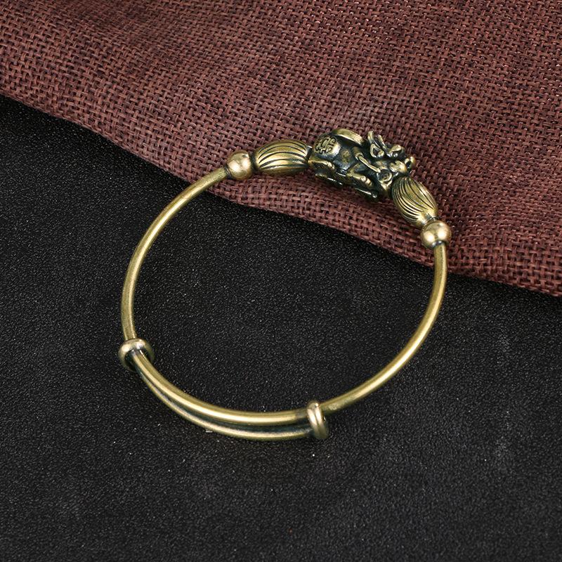 

Vintage Golden Pixiu Bracelet for Men Women Adjustable Push Pull Bangle Wealth Amulet бронзовый