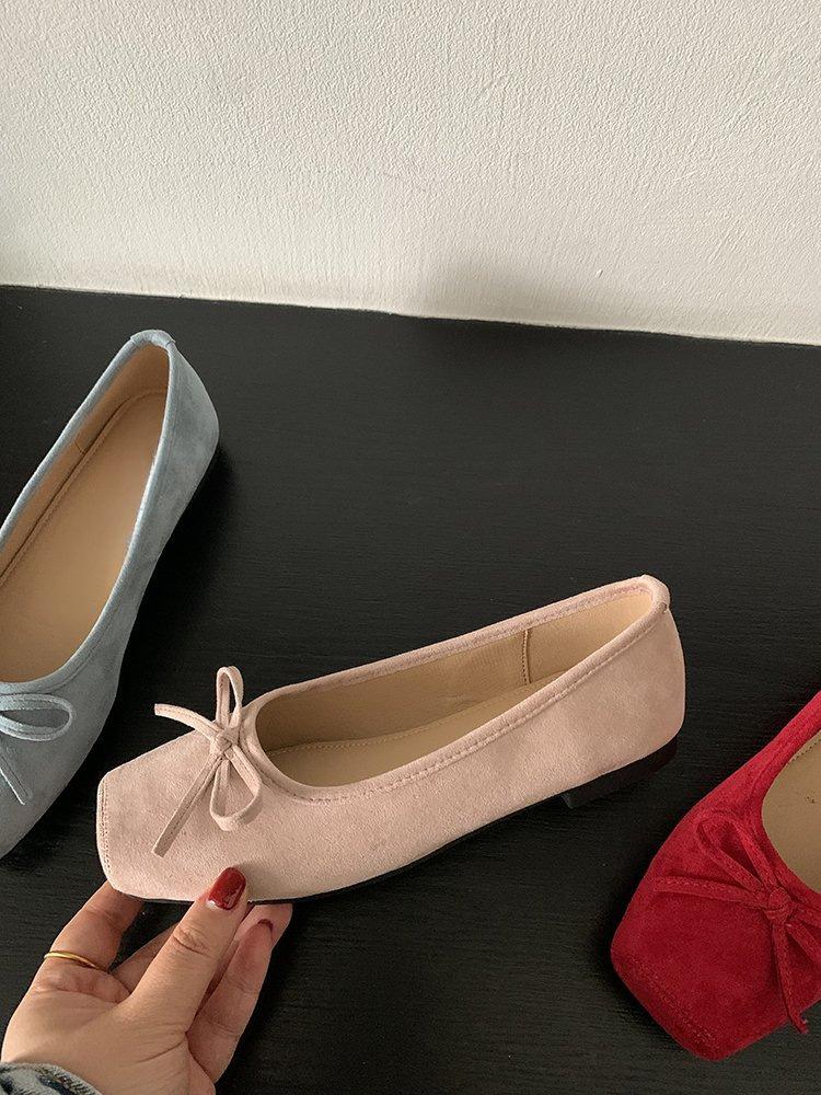 Flat Shoes French Bow Women's Shoes Red Small Single Shoes Ballet Shoes Spring and Summer New Ladyshoes Doudou Shoes