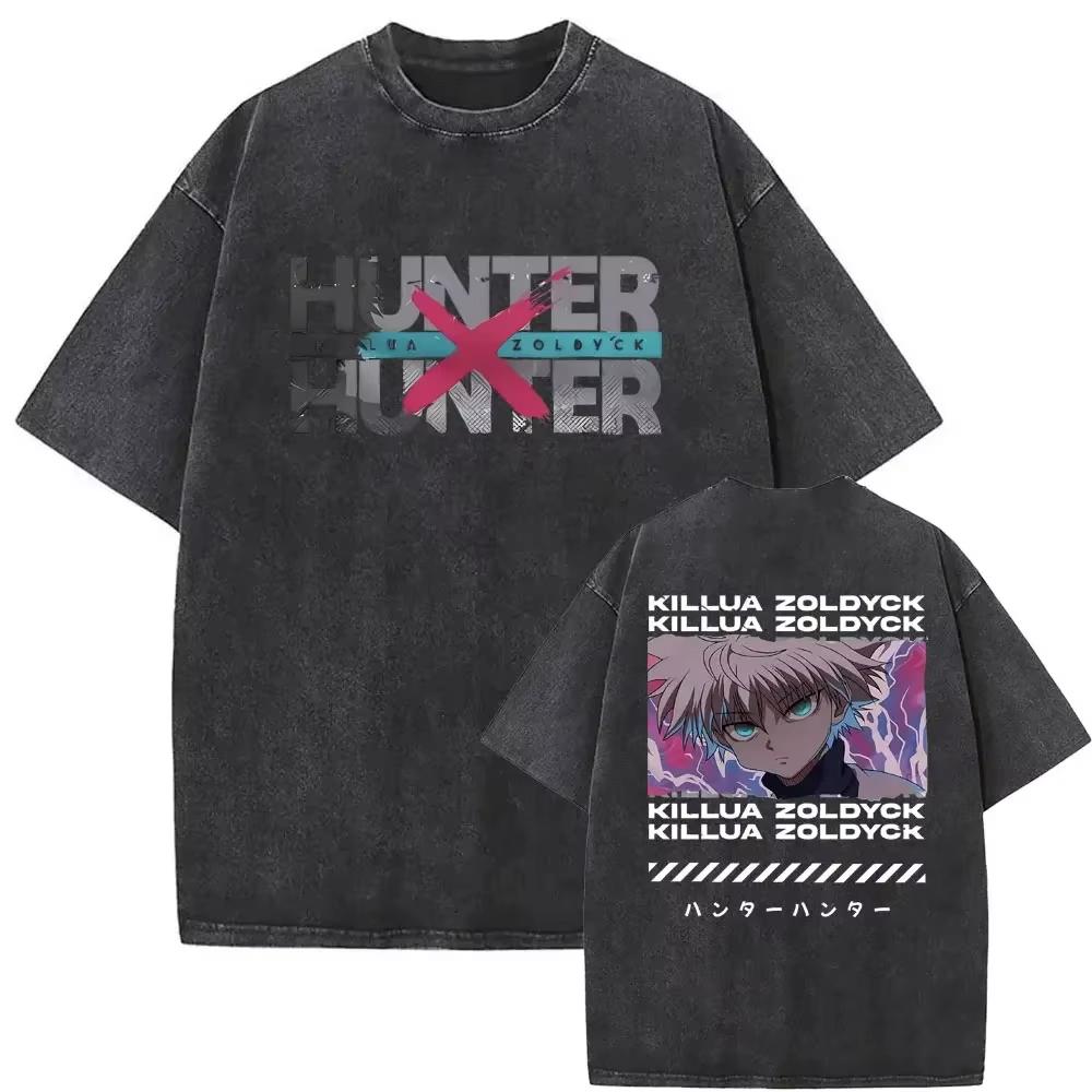 Washed Vintage Anime Hunter X Hunter T-shirt Killua Zoldyck Graphic T Shirt Men Women Clothing Oversized Crewneck Tshirt