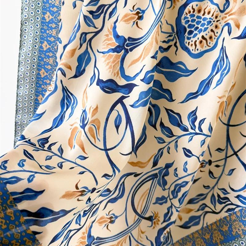 Yellow Lemon Print Silk Scarf 70x70cm Women Square Headban