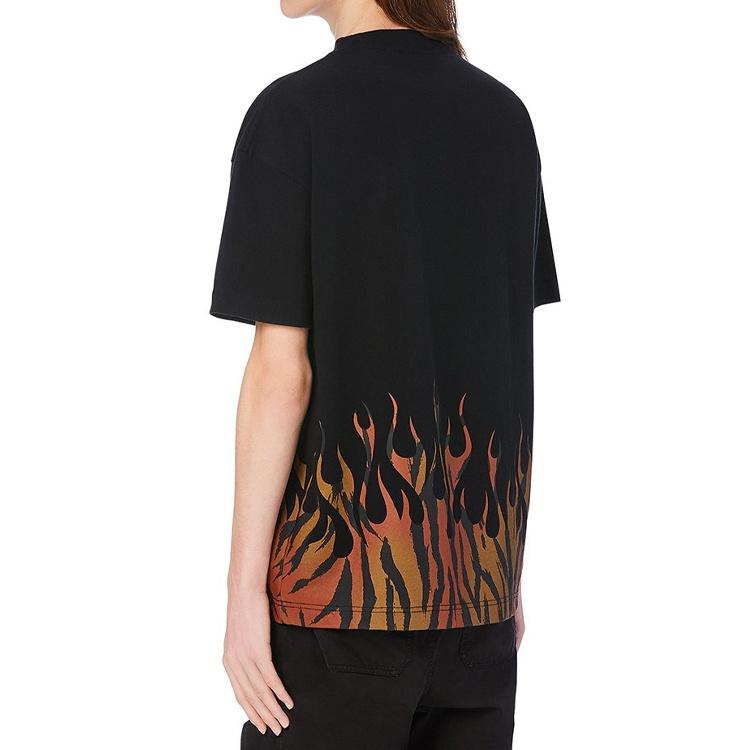 Men's PALM ANGELS Flame Alphabet Logo Printing Short Sleeve Black PMAA001E20JER0011020