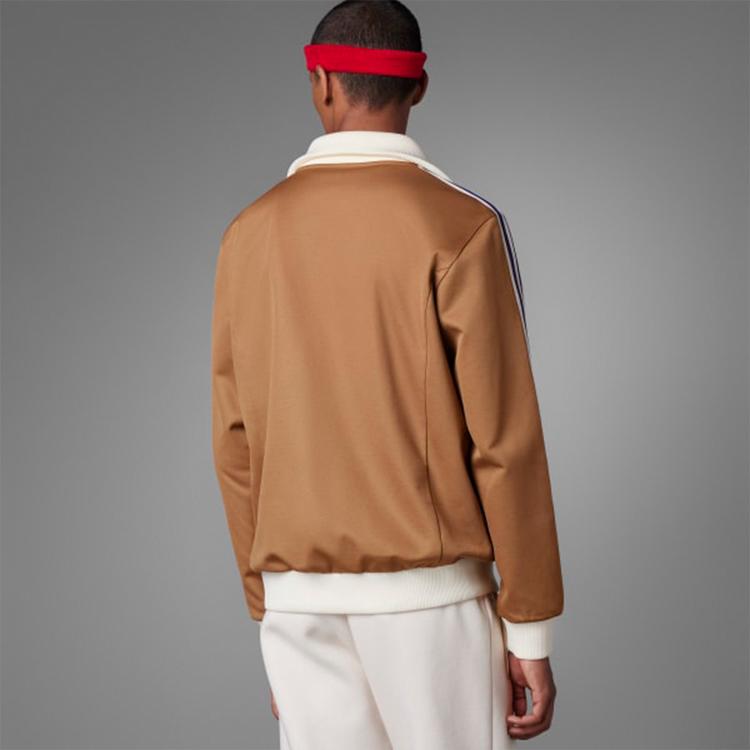 Adidas Originals Trefoil Brand Logo Print Zip Classic Three-Stripe Sports Jacket Men Jackets Brown IB3427