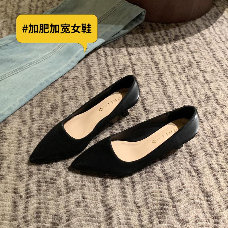 stiletto high heels pointed black work shoes wide fat feet women s single shoes 35