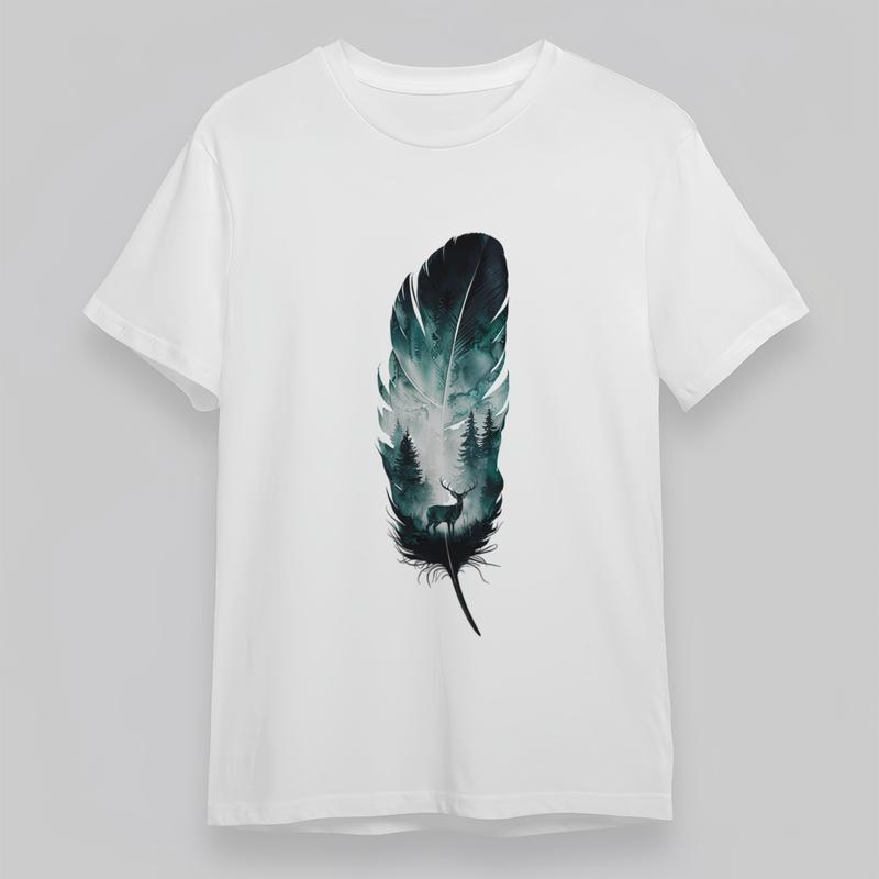 

Women s Oversize Trend Artistic Classic T-Shirt Feather With Forest And Deer Tee 4XL