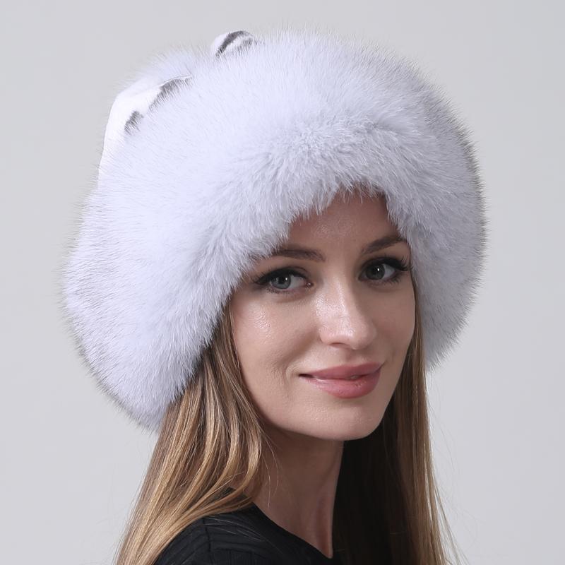 Winter Hats for Women New Fluffy Warm Rabbit Fox Pompom Fur Hats Lady Warm Ball Caps Russian Hot Sale Snow Hat