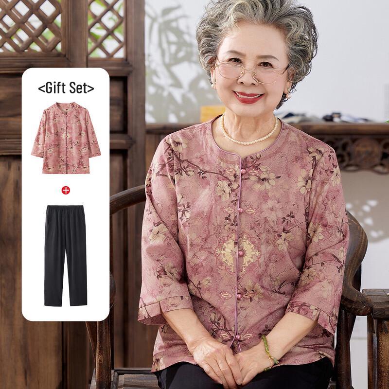 Elderly Women s Thin Stand-Collar Shirt & Trousers Set 2XL