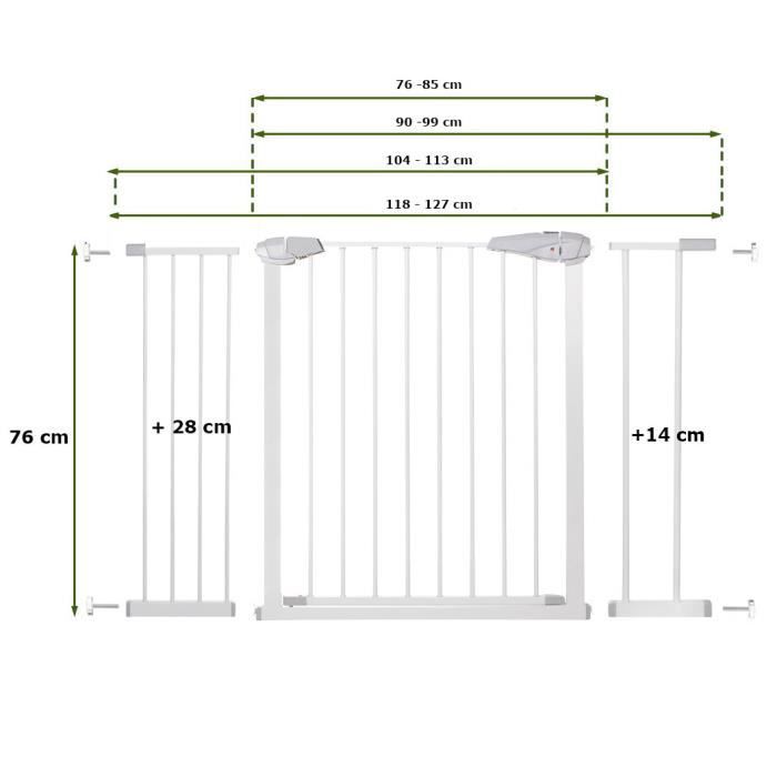 Barrière de Sécurité Bébé SPRINGOS - Portillon - Blanc - Largeur 76-99 cm