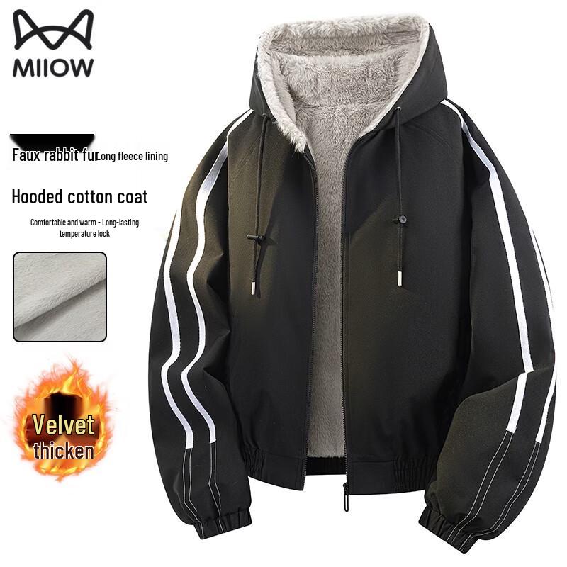 MiiOW Men s Hooded Plush Lined Warm Sports Jacket M