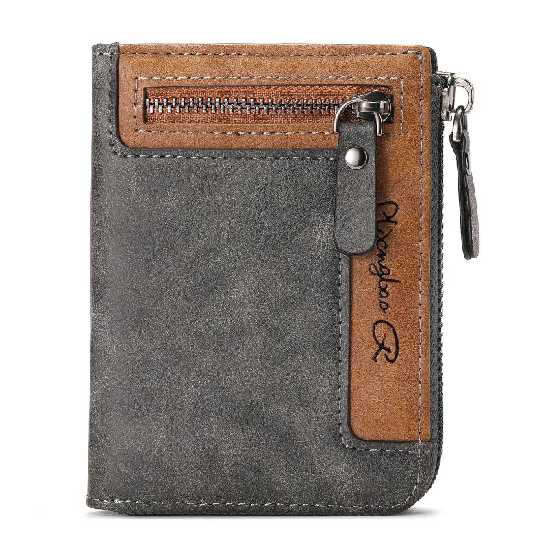 Trendy Luxury Men's Wallet Designer Male Short Zipper Leather 3 Fold Money Clip Card Holder High Quality Retro Coin Purse