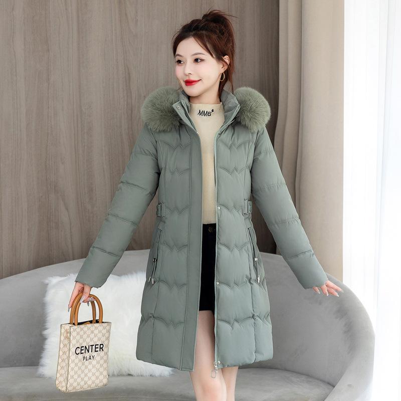 Women's Winter Coat: Waist-cinching, Long-length, with Large Faux Fur Collar, Drawstring Waist, and Extra-warm Lining.