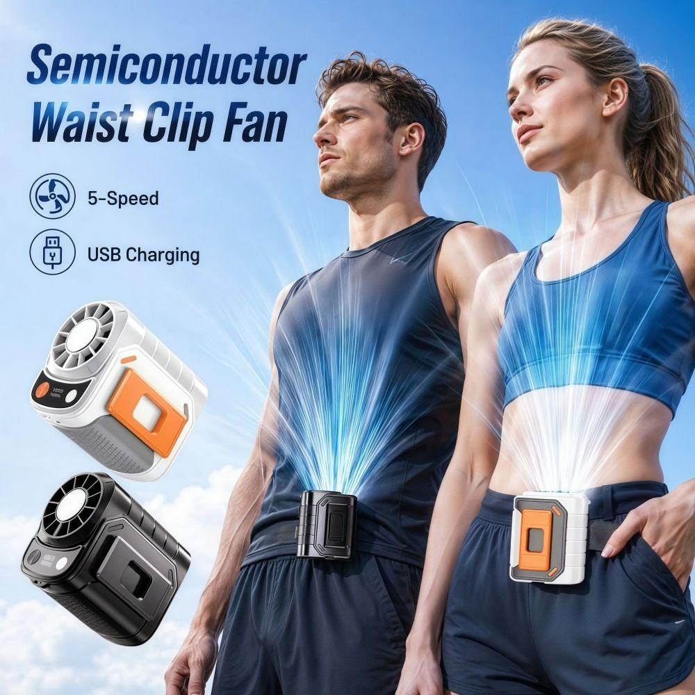 Clip on Waist Clip Fan 5-Speed Adjustable Large Battery Semiconductor Waist Fan Silent USB Charging Electric Cooling Fan