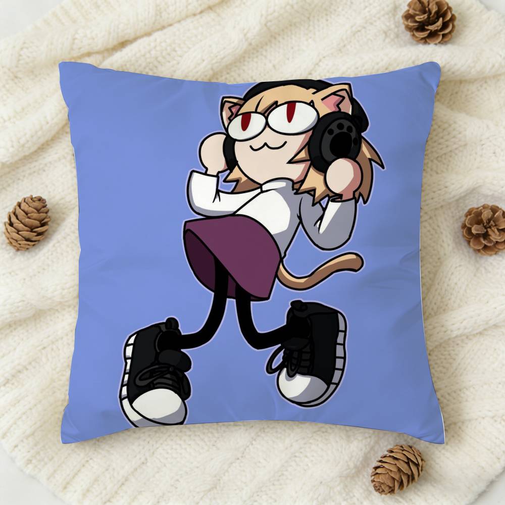 Kawaii Neco Arc Cartoon Doublesided Printed Square Decorative Cushion Cover for Sofa Living Room Home Decor