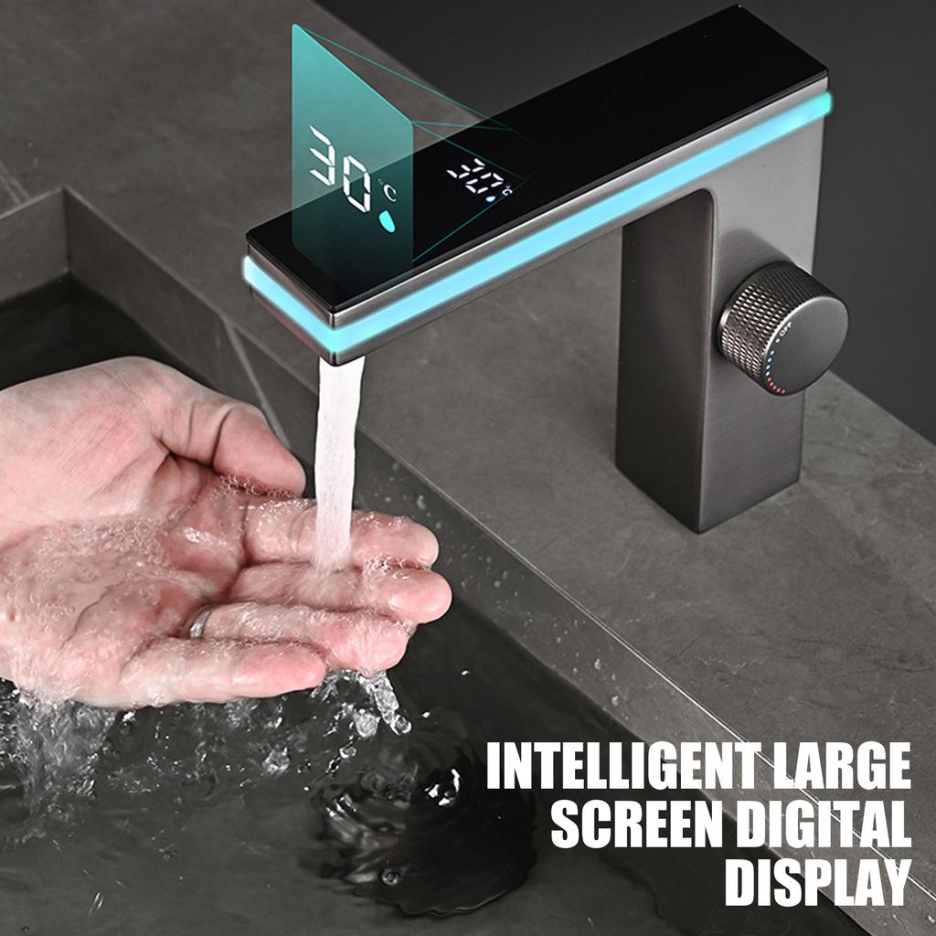 LED Washbasin Faucet with Digital Temperature Display Hot & Cold Water Mixer Tap LED Display Bathroom Sink Faucet