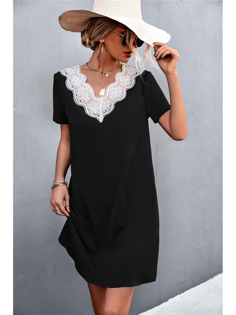 2022 European & American Cross-Border Summer V-Neck Lace Dress for Women