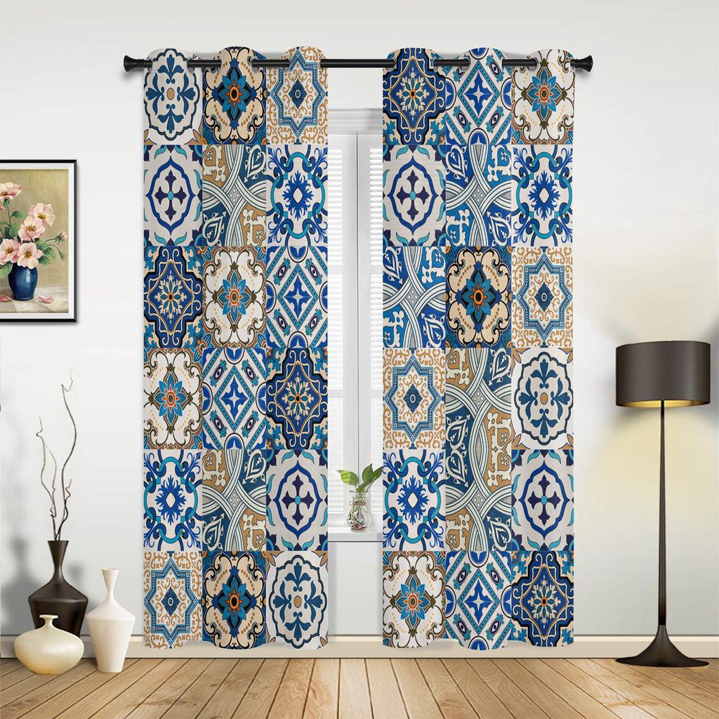 Ethnic Style Abstract Flower Curtains Bedroom Living Room Drapes Kitchen Children Window Curtain Home Decor Bohemian Polyester Washable Great Ready