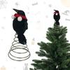 Halloween Crow Tree Topper Mini Crow Treetop Ornaments with Red Scarf And Fuzzy Pompom Ball for Christmas Halloween Party Supplies