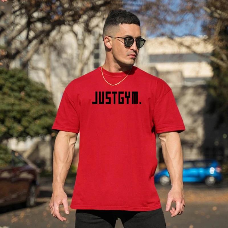 Muscleguys Men'sRunning T-shirts Cotton Round Neck Oversized T-Shirt Summer Sports Fitness Short Sleeve Gym Training Fitness Clothing