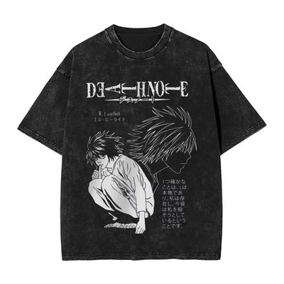 2026 Death Note L Lawliet T-shirt Vintage Washed Oversized Streetwear Men Women Summer Short Sleeve Graphic Anime Retro Tee