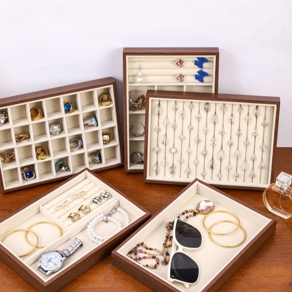 Large Capacity Wood Grain Jewelry Tray Small Size Stackable Jewelry Boxes  Earrings Organizer