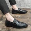 Men's Plus Size Crocodile Embossed Pointed Toe Formal Leather Slip-on Shoes for Business or Weddings