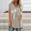 Women Fashion Casual Print V-Neck Loose Short Sleeve T-shirt Top Blouse Pullover