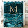 Luxury Marble Shower Curtain with Personalized Initials Waterproof Fabric for Bathroom Decorations Green Gold Color Combination