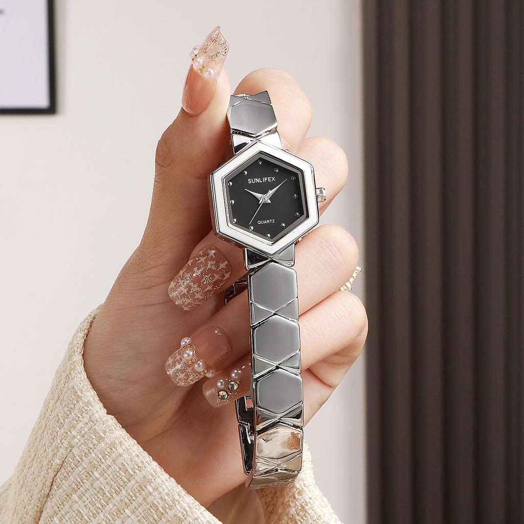 Sunlifex Honeycomb Hexagonal Light Luxury Women'S Watch Quartz Watch Niche Design Fashion Watch Gold Steel Belt