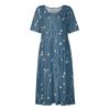 Summer Casual Printed Midi Dress Women Loose Short Sleeve Round Neck Pleated Basic Classic Daily Outdoor Dresses