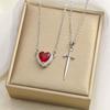 Valentine's Day Red Zircon Heart Sword Pendant Necklace In European & American Style