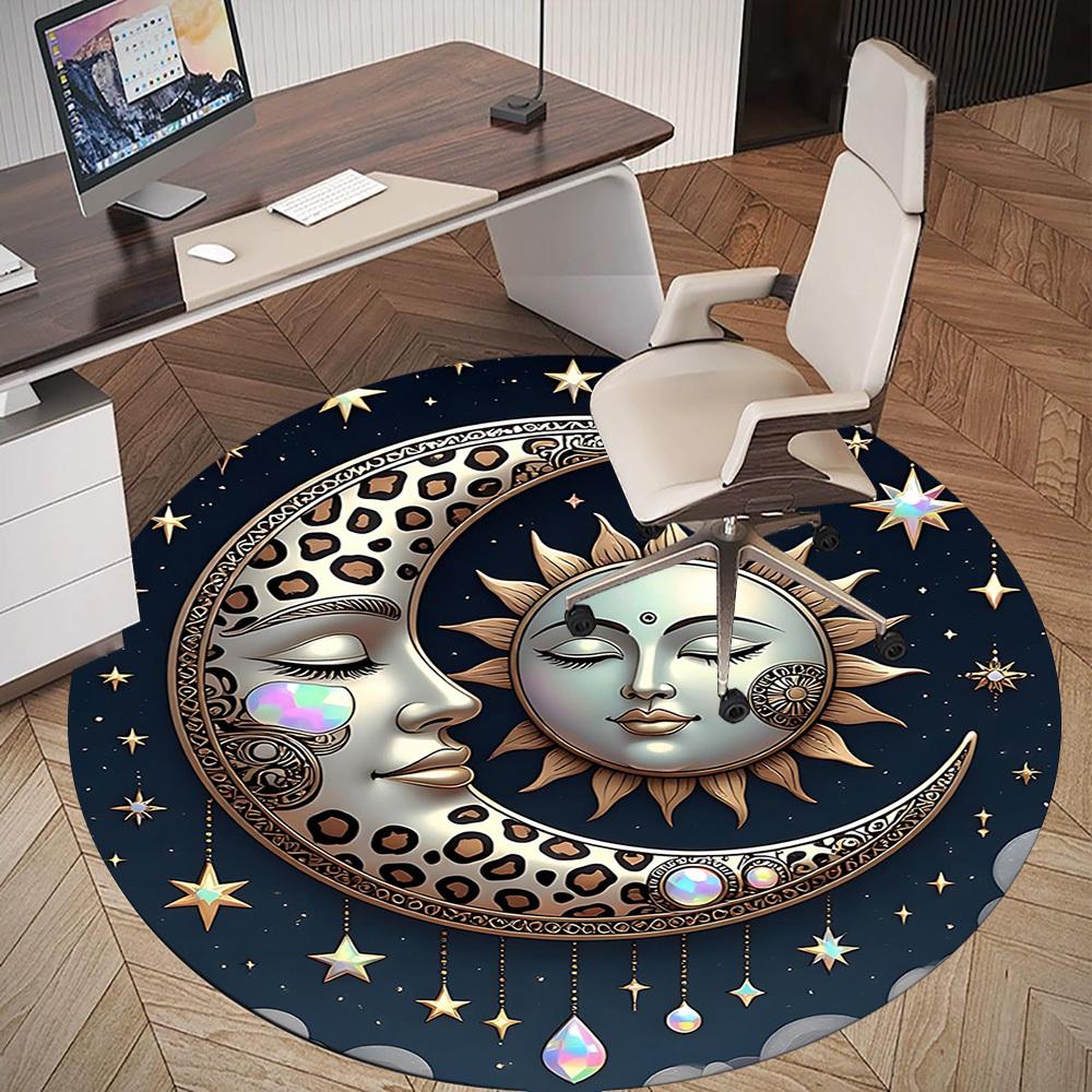 1pc Moon Sun Round Chair mat office Area Rug - Non-Slip, Floor Mat for Office, Bedroom, and Indoor Decor p127132