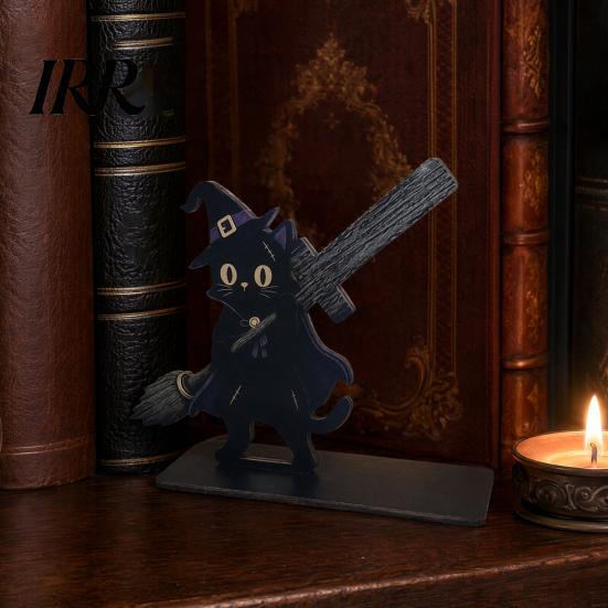 Festive Table Decor Halloween Sign, Spooky Ghost Grim Reaper Black Cat Pumpkin Scarecrow Realistic Patterns Wooden Tabletop Centerpiece for