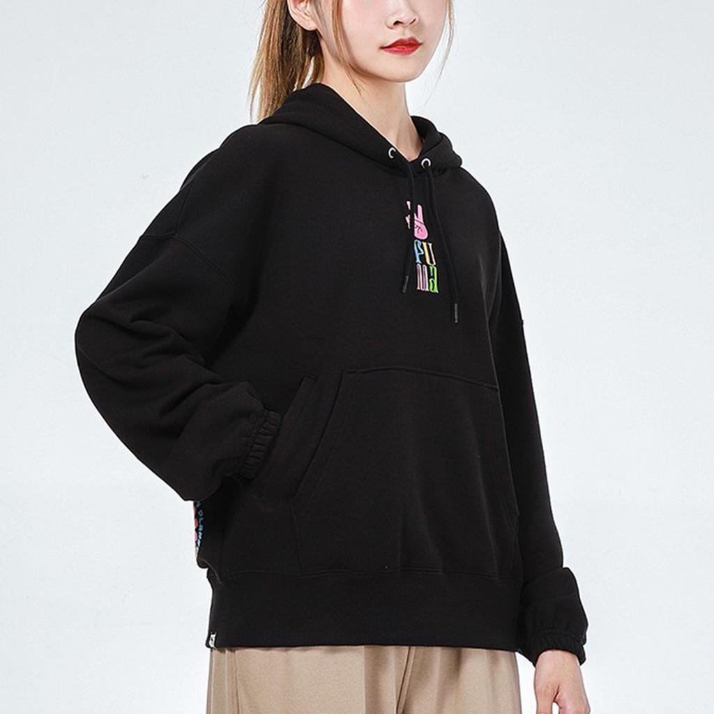 Puma Downtown Graphic Hoodie With Breathable Letter Print Long Sleeve Women Tops Black 533049-01