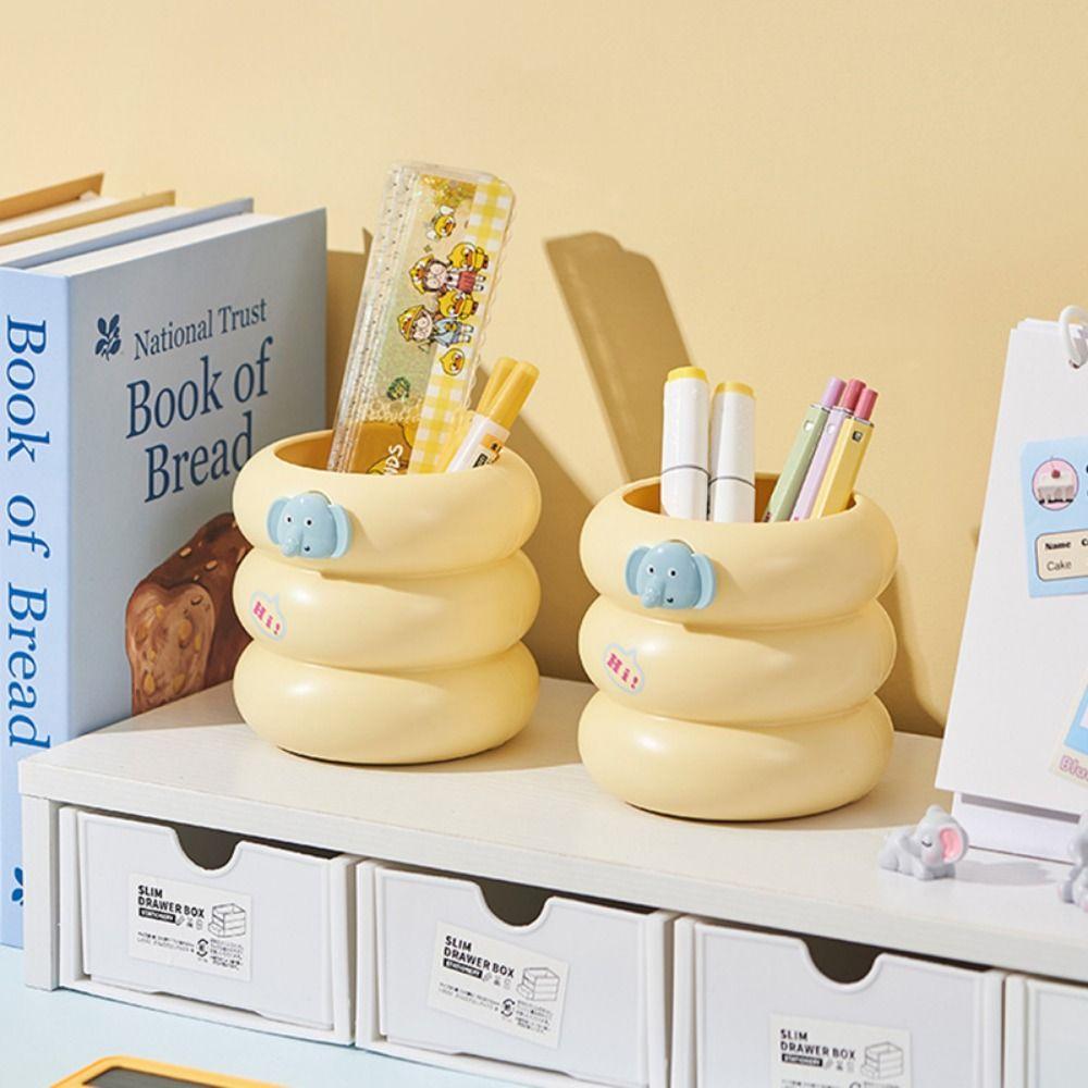 Multifunctional Pen Holder Round/Square Plastic Pencil Case  School Office Supplies