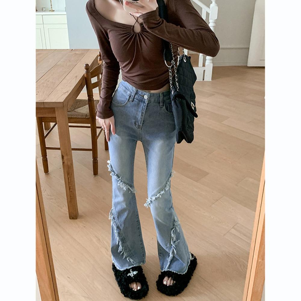 

Деловой темперамент слегка зауженные джинсы женские новые весенне-осенние джинсы-клеш с высокой талией, тонкие, с бахромой XL