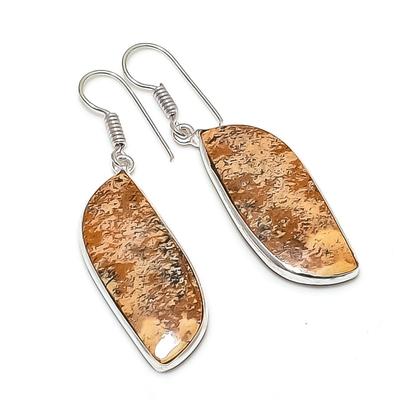 Gioiello Orecchino in Argento Sterling 925 con Gemma di Corallo Fossile Naturale 1,93" m6N74