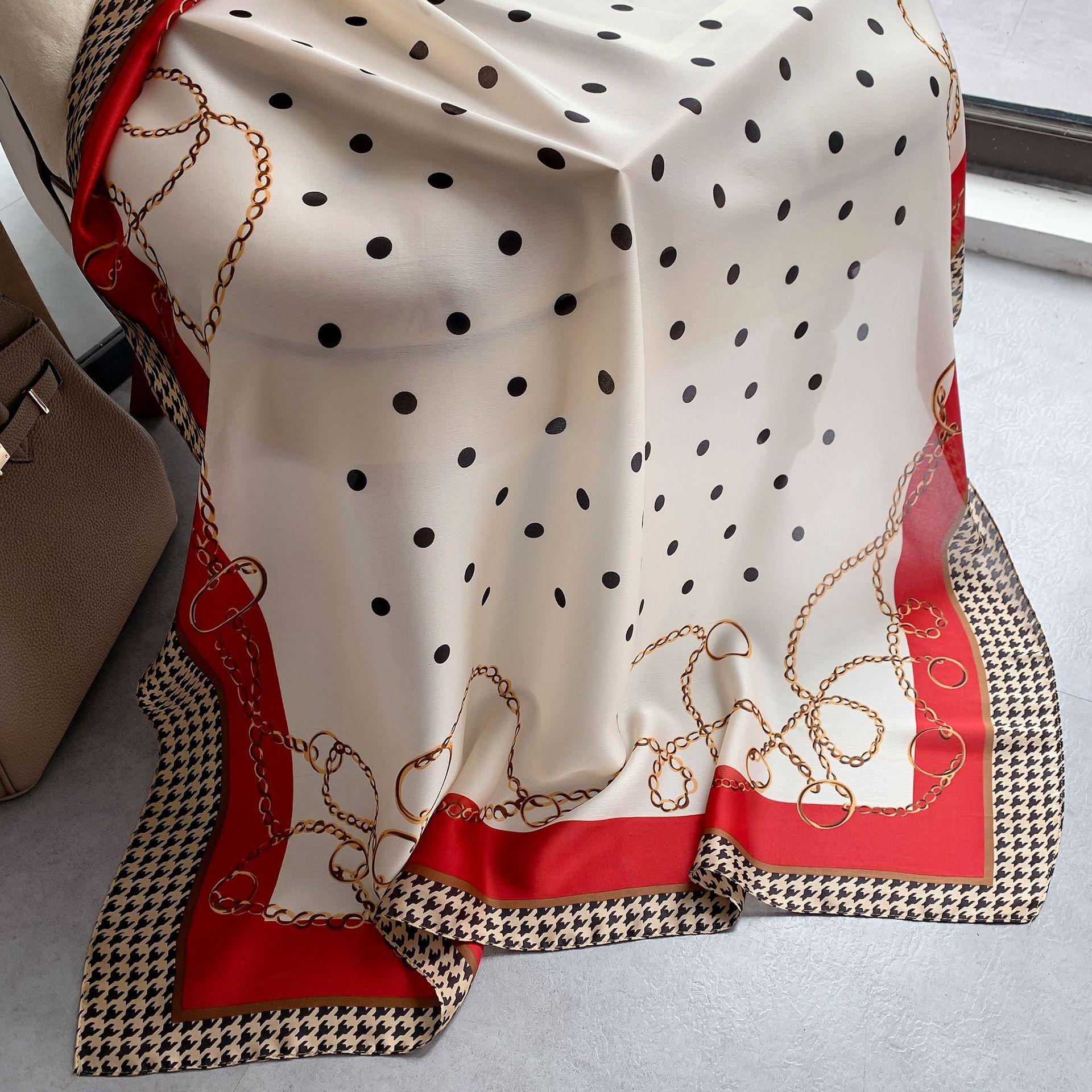 

Высококачественные роскошные шелковые шарфы, повязка на голову, шарфы, шейный шарф для женщин, шелковый шарф с цепочкой, женская декоративная шаль 180-90cm